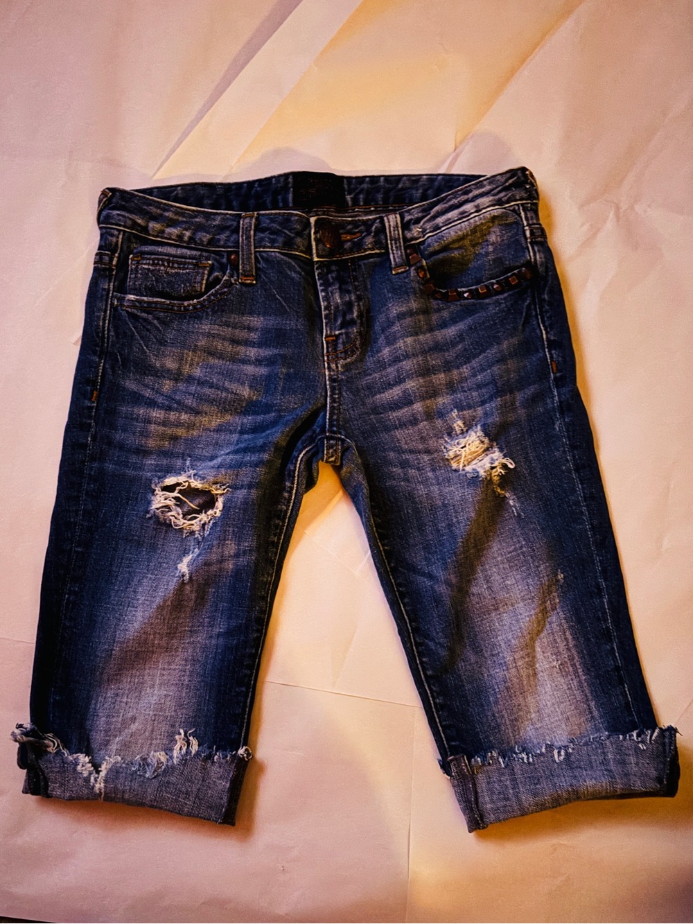 Express Distressed Dark Blue Women’s Denim cut offs